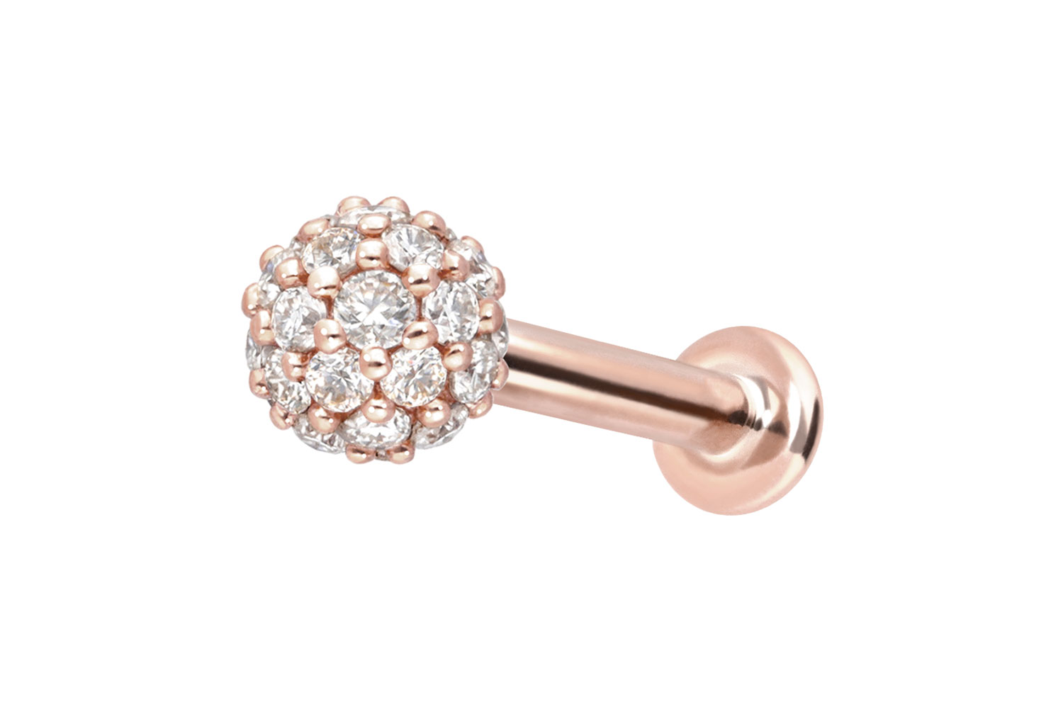 14 Karat Gold Labret Piercing mit Innengewinde MULTI-MOISSANIT